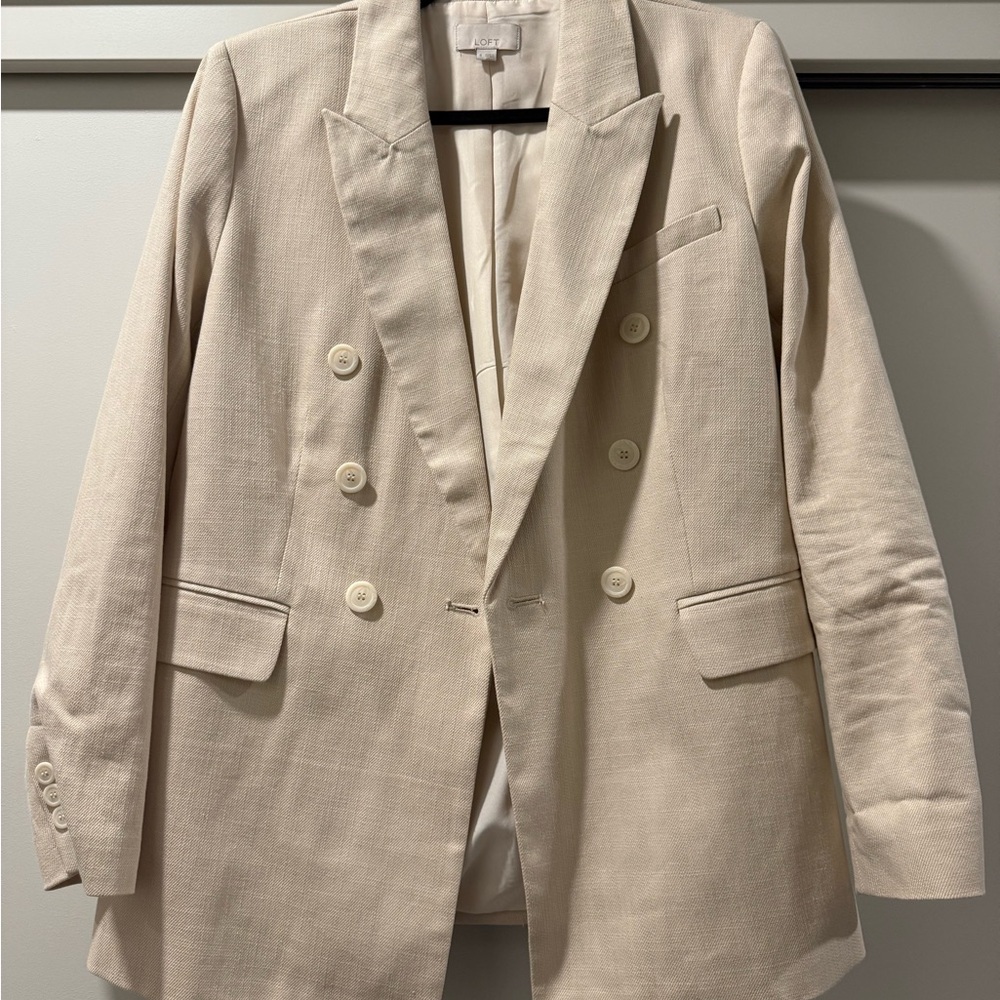 LOFT Beige Double-Breasted Blazer